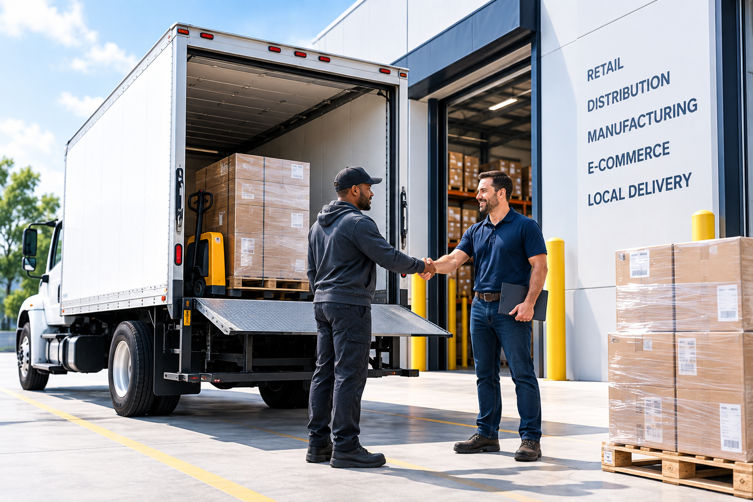Box truck carrier working directly with a shipper at a warehouse